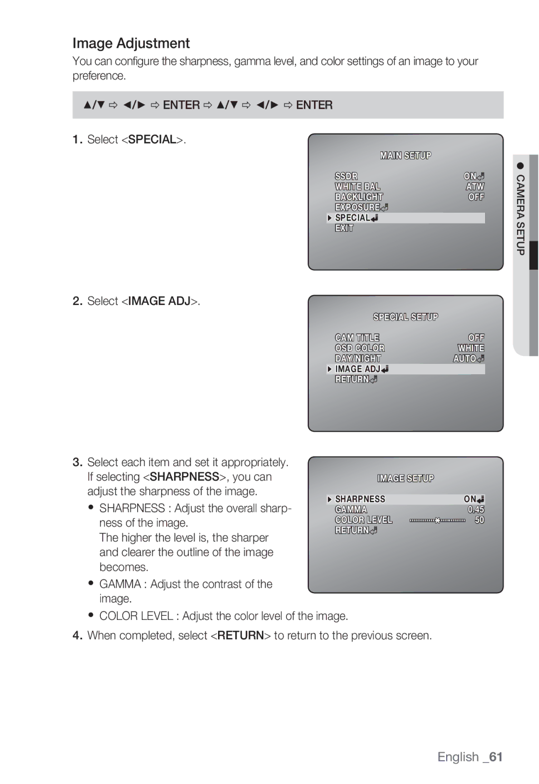 Samsung SNV-5080, SNB-5000, SND-5080F, SNB5000 user manual Image Adjustment 