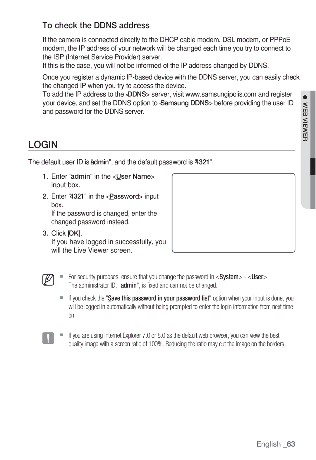 Samsung SND-5080F, SNV-5080, SNB-5000, SNB5000 user manual Login, To check the Ddns address 