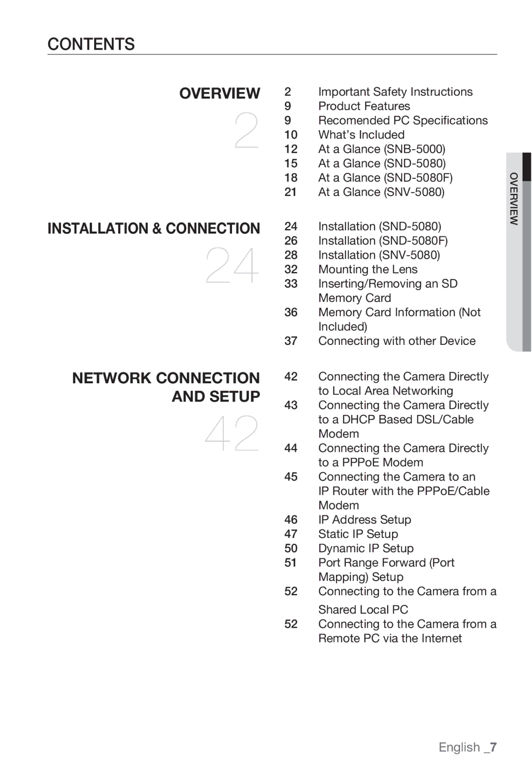 Samsung SNB-5000, SNV-5080, SND-5080F, SNB5000 user manual Contents 