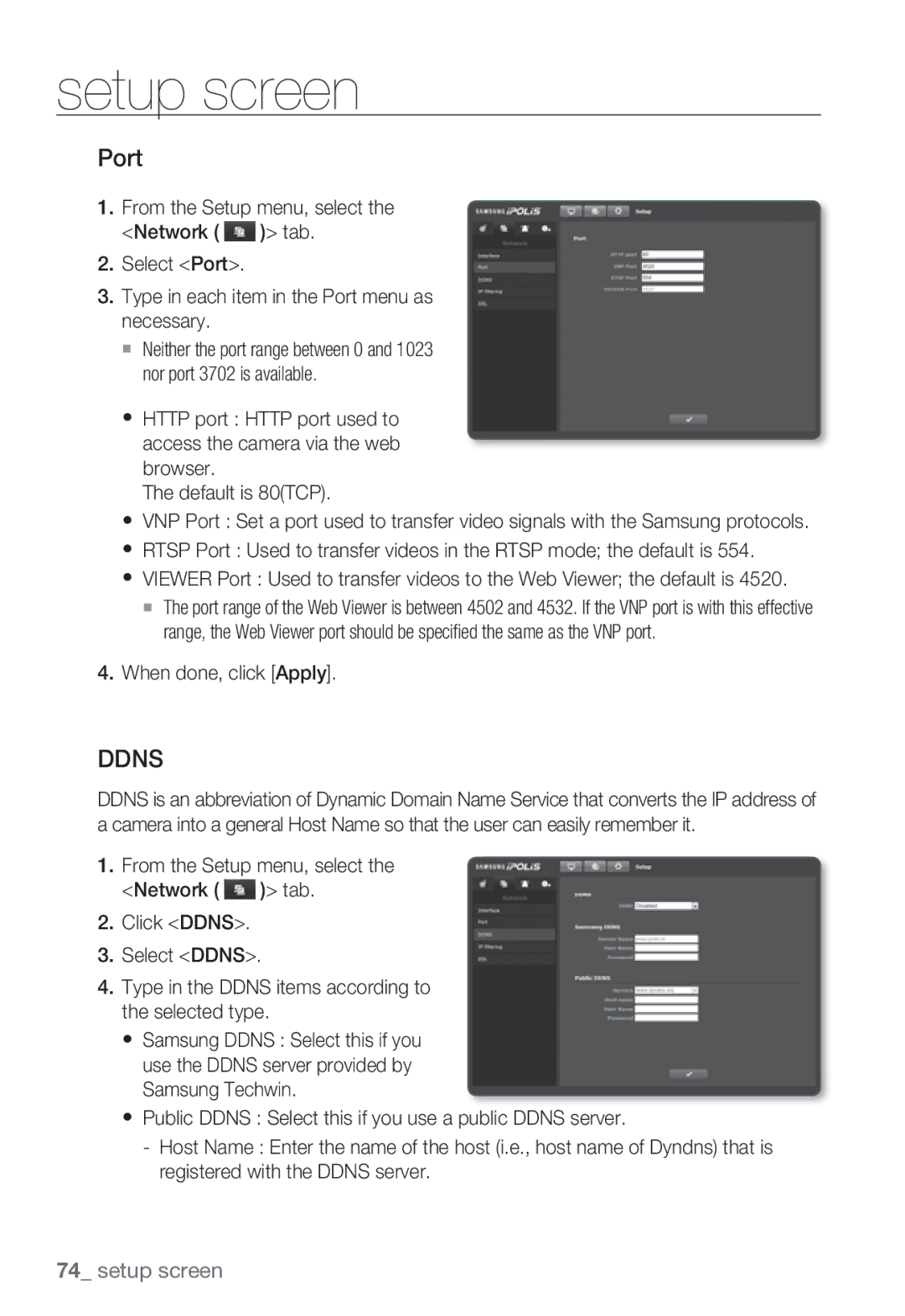 Samsung SNB5000, SNV-5080, SNB-5000, SND-5080F user manual Port, Ddns 