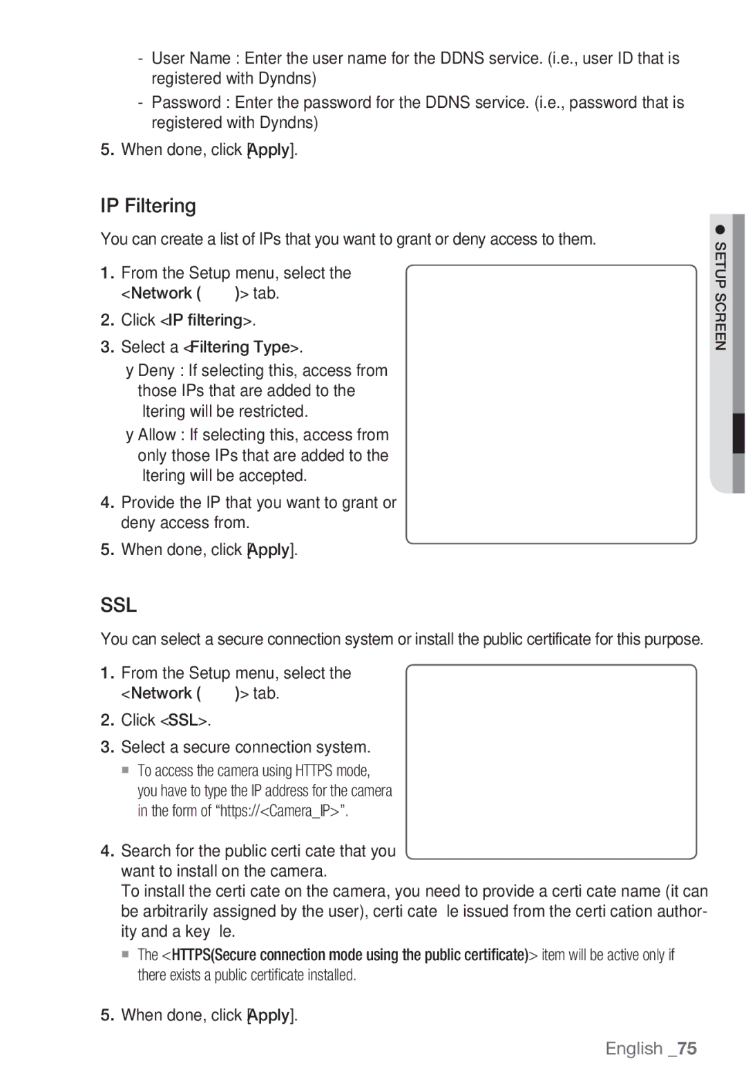 Samsung SNV-5080, SNB-5000, SND-5080F, SNB5000 user manual IP Filtering, Ssl 