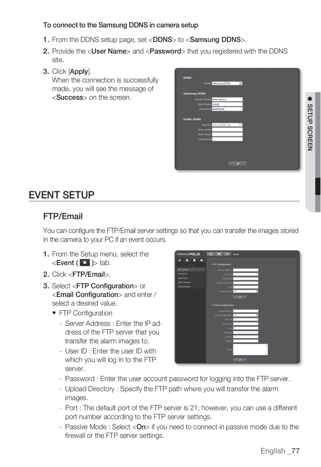 Samsung SNB-5000, SNV-5080, SND-5080F, SNB5000 user manual Event Setup, FTP/Email 