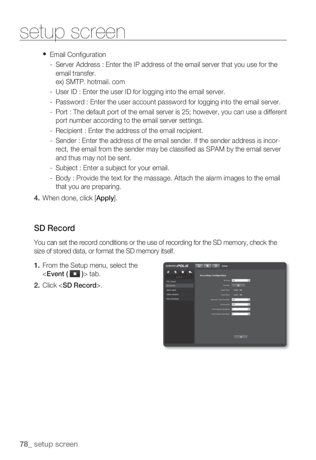 Samsung SND-5080F, SNV-5080, SNB-5000, SNB5000 user manual SD Record 