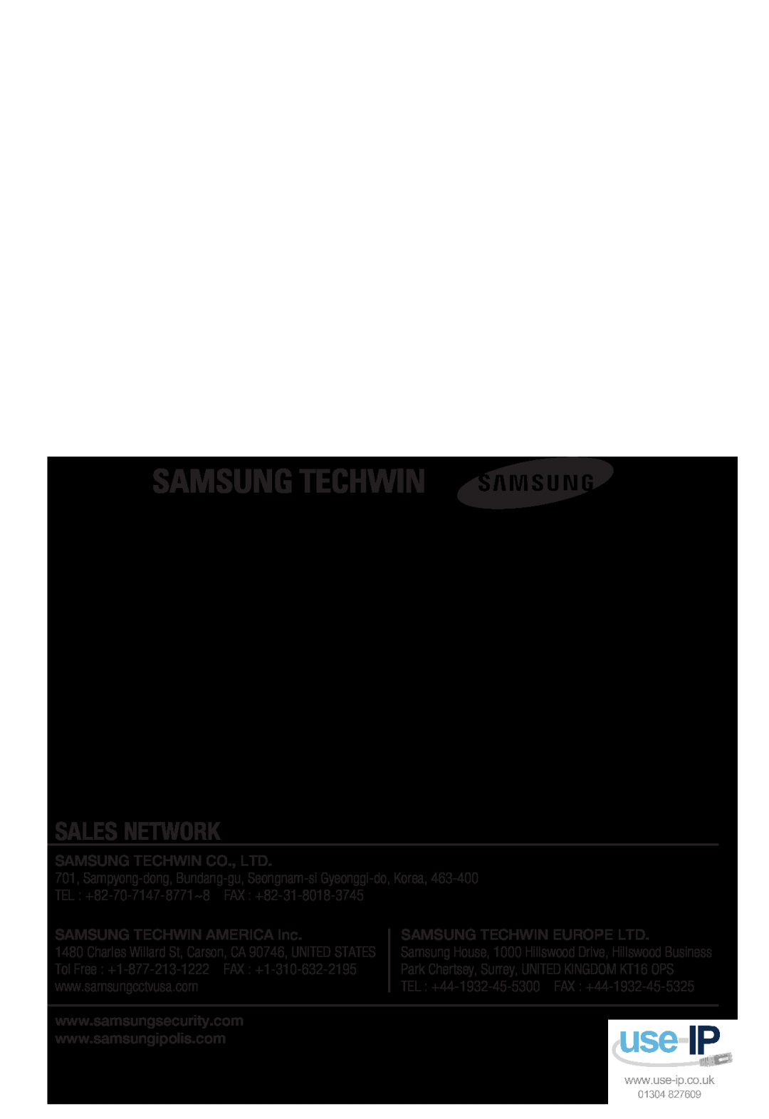 Samsung SND-5080, SNV-5080 Sales Network, SAMSUNG TECHWIN AMERICA Inc, TEL +44-1932-45-5300 FAX +44-1932-45-5325, VAN 10 