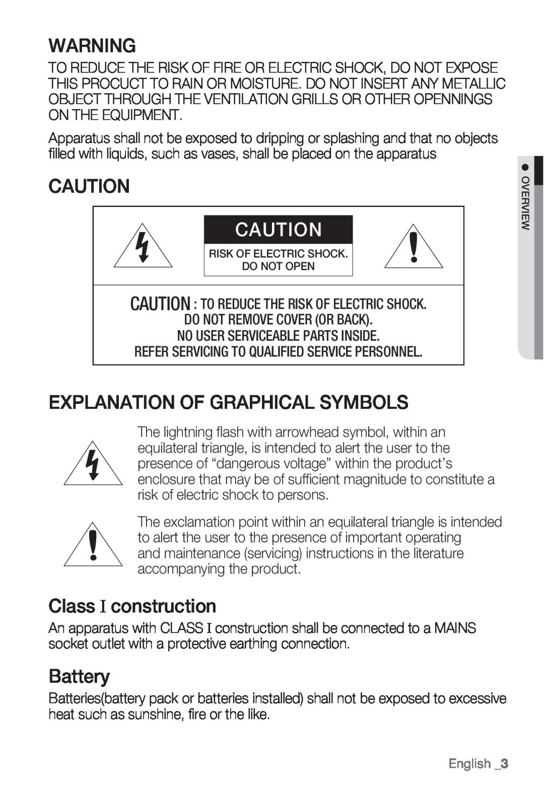 Samsung SND-5080F, SNV-5080, SNB-5000, SNB5000 user manual Explanation Of Graphical Symbols, Class construction, Battery 