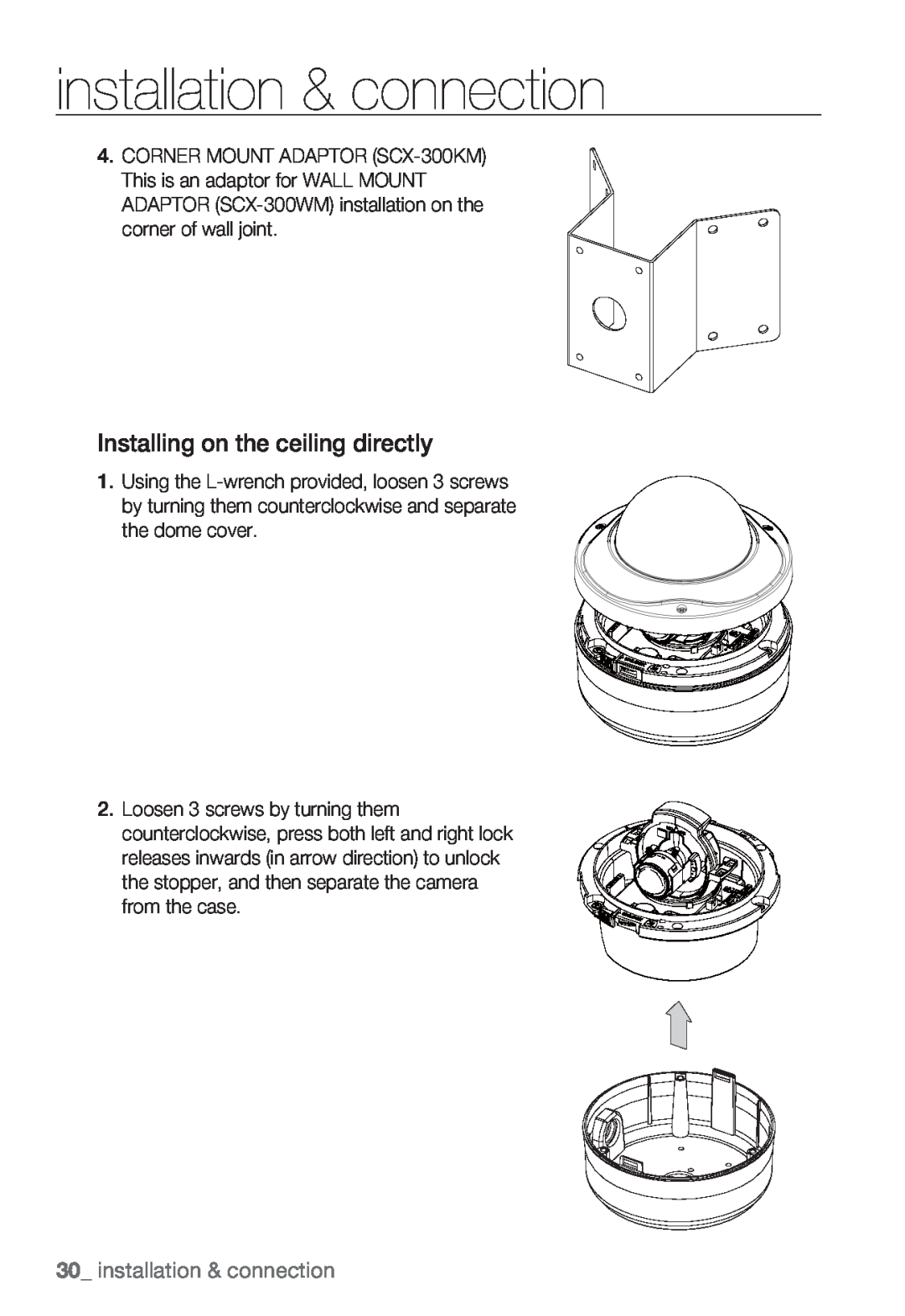 Samsung SNV-5080, SNB-5000, SND-5080F, SNB5000 user manual installation & connection, Installing on the ceiling directly 