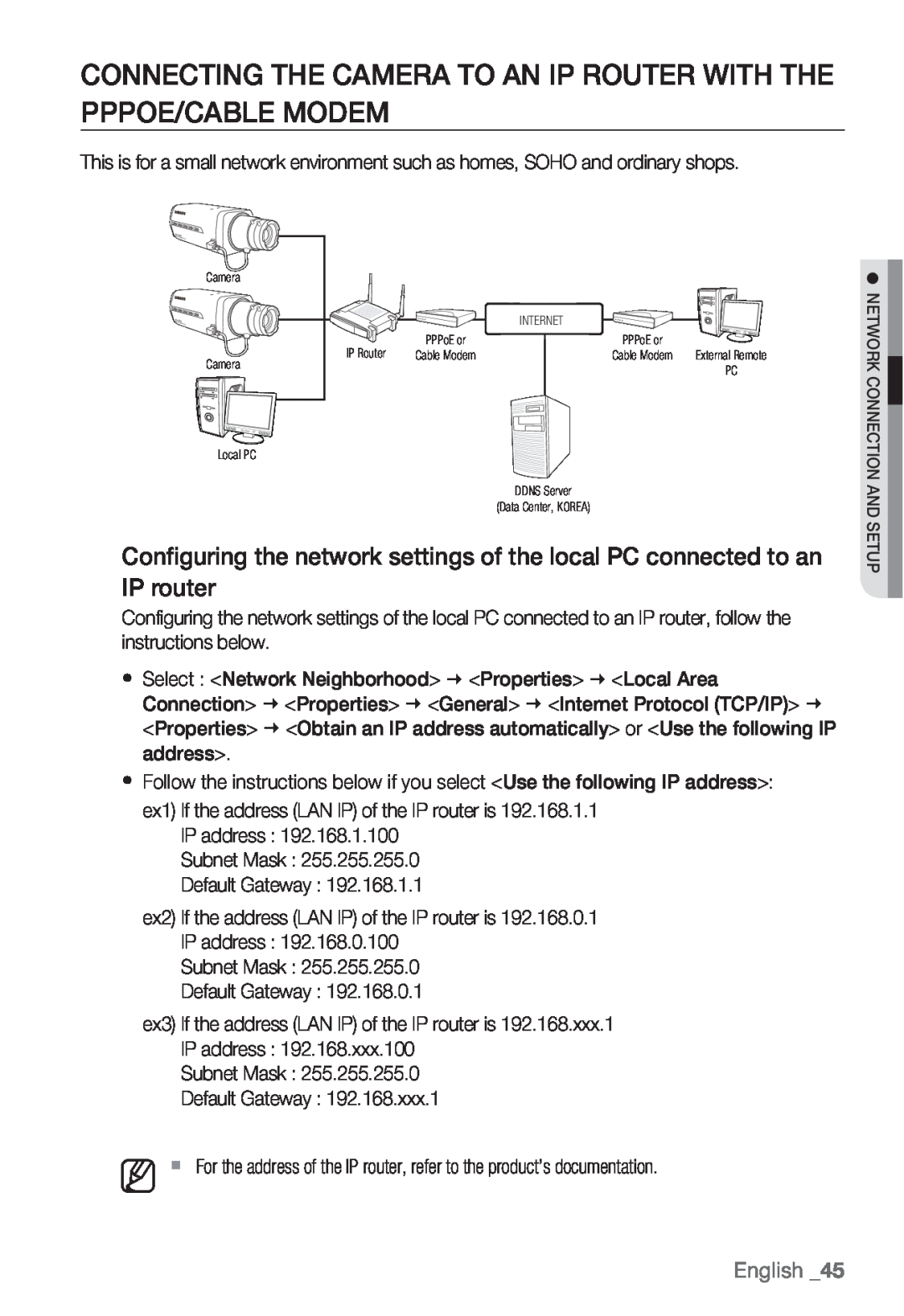 Samsung SNV-5080, SNB-5000, SND-5080F, SNB5000 Connecting The Camera To An Ip Router With The Pppoe/Cable Modem, English 
