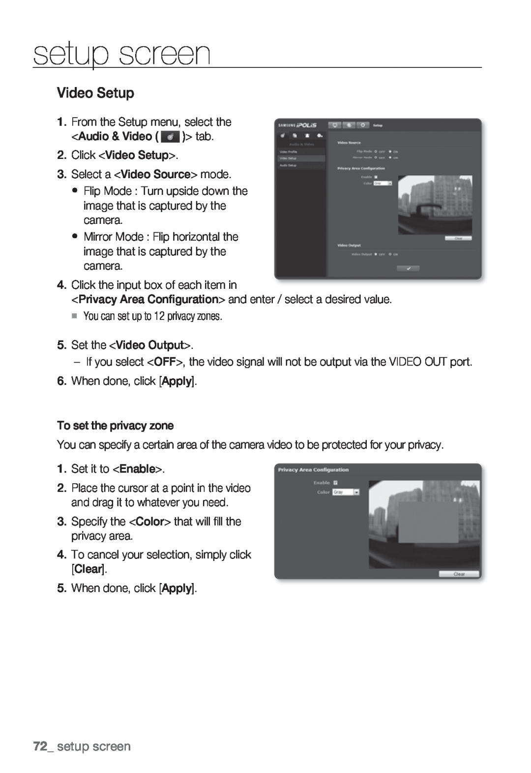 Samsung SNB-5000, SNV-5080, SND-5080F, SNB5000 user manual setup screen, Video Setup 