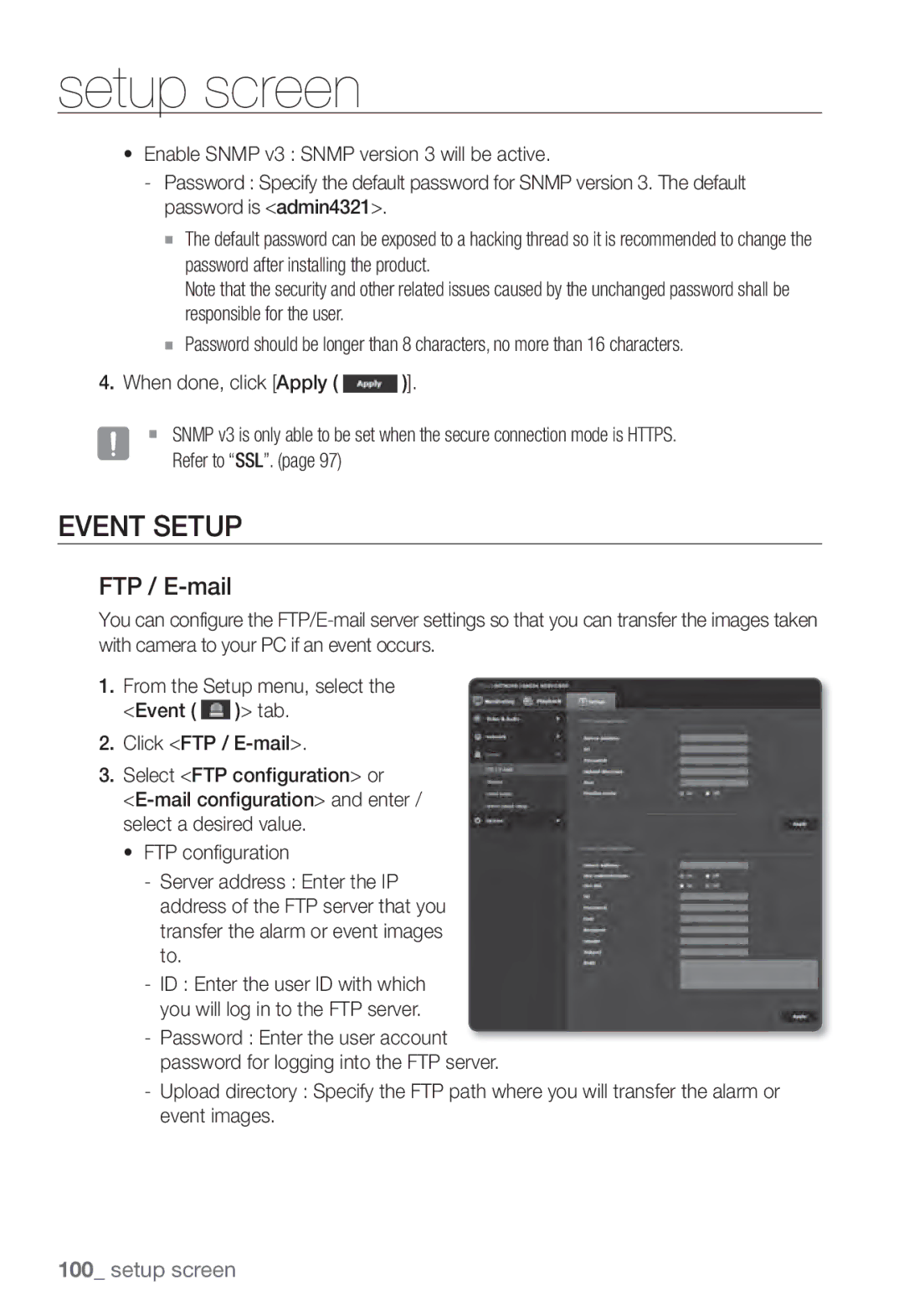 Samsung SNV-7082, SND-7082F, SNB-7002 user manual Event Setup, FTP / E-mail 