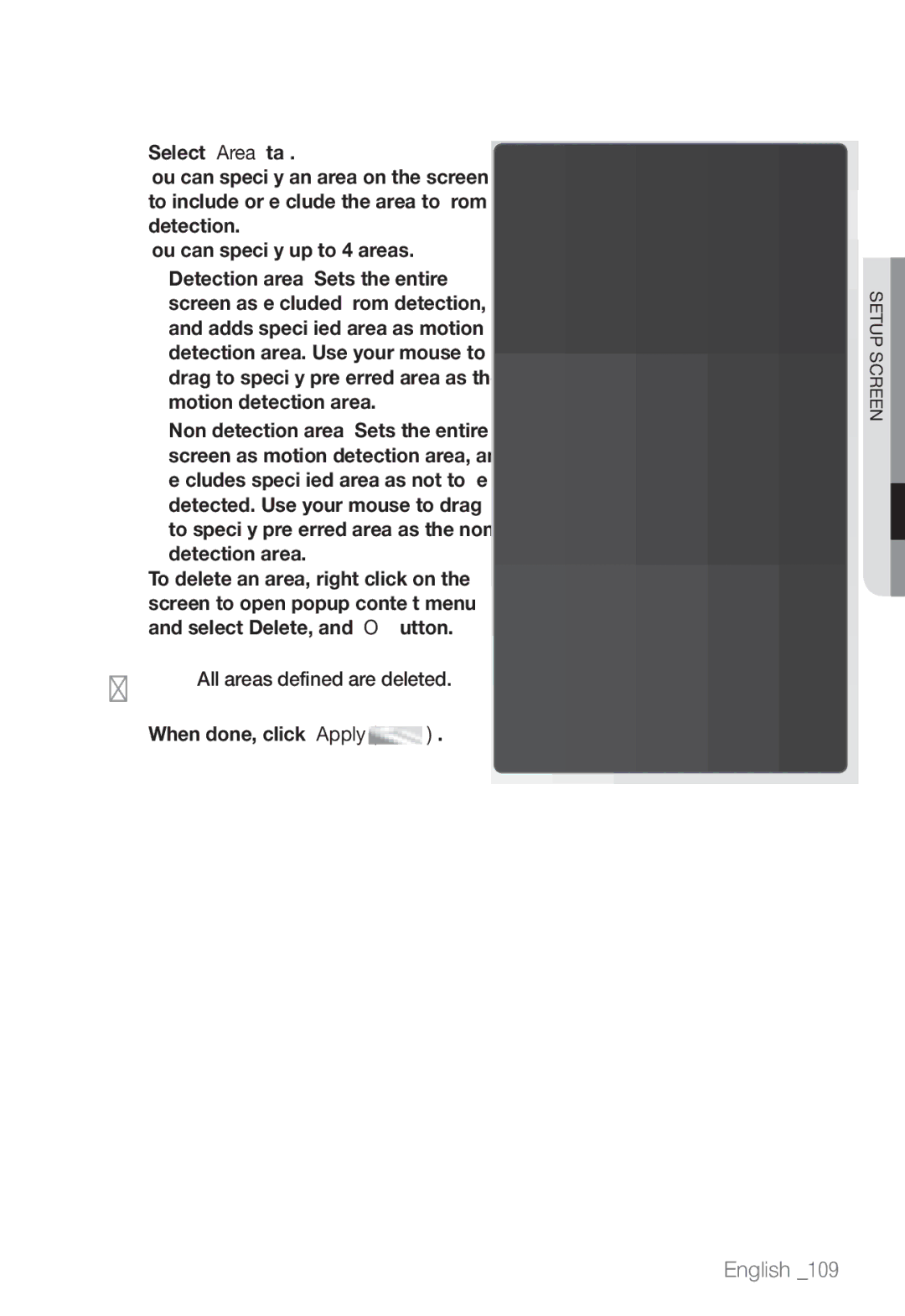 Samsung SNV-7082, SND-7082F, SNB-7002 user manual  All areas defined are deleted When done, click Apply 