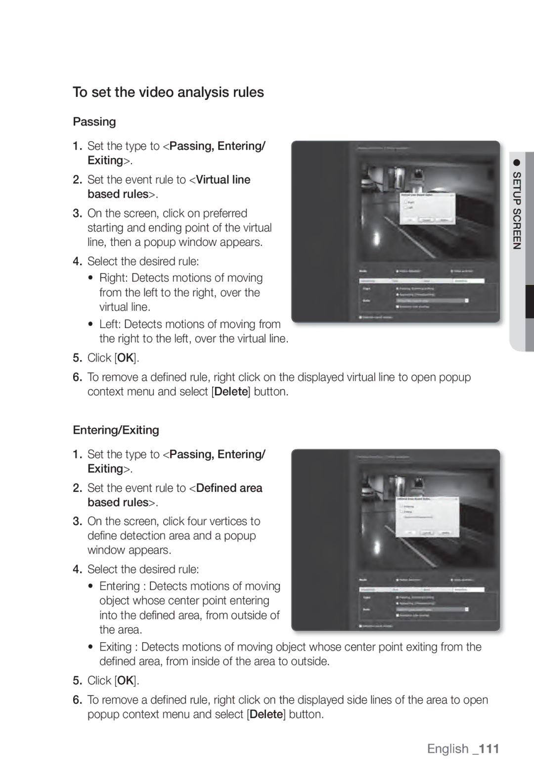 Samsung SNB-7002, SNV-7082, SND-7082F user manual To set the video analysis rules 