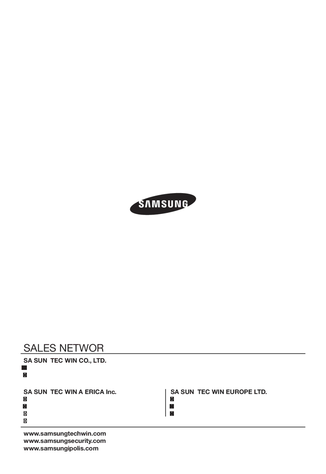 Samsung SND-7082F, SNV-7082, SNB-7002 user manual Sales Network, Toll Free +1-877-213-1222 Direct +1-201-325-6920 