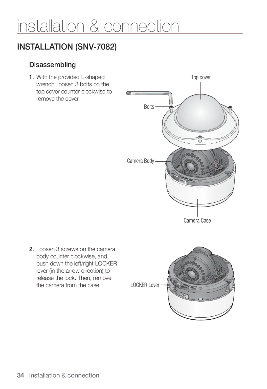 Samsung SND-7082F, SNB-7002 user manual Installation SNV-7082, With the provided L-shaped, Camera Body Camera Case 