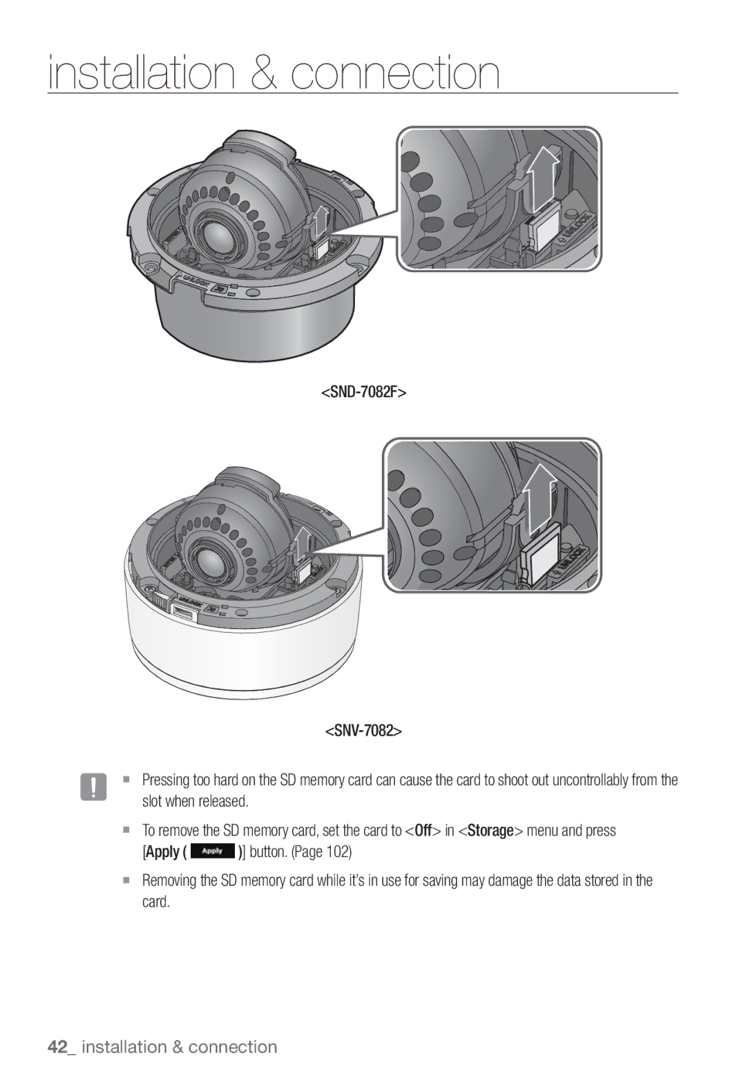 Samsung SND-7082F, SNV-7082, SNB-7002 user manual Installation & connection 