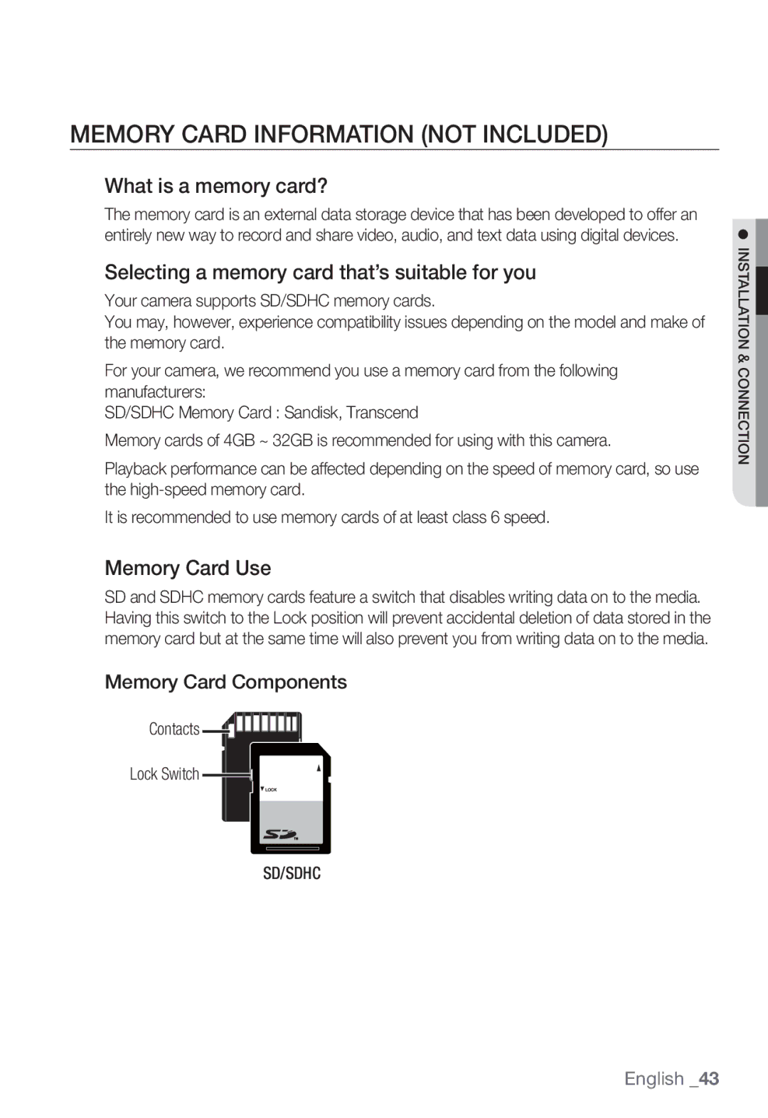 Samsung SNB-7002 Memory Card Information not Included, What is a memory card?, Memory Card Use, Memory Card Components 