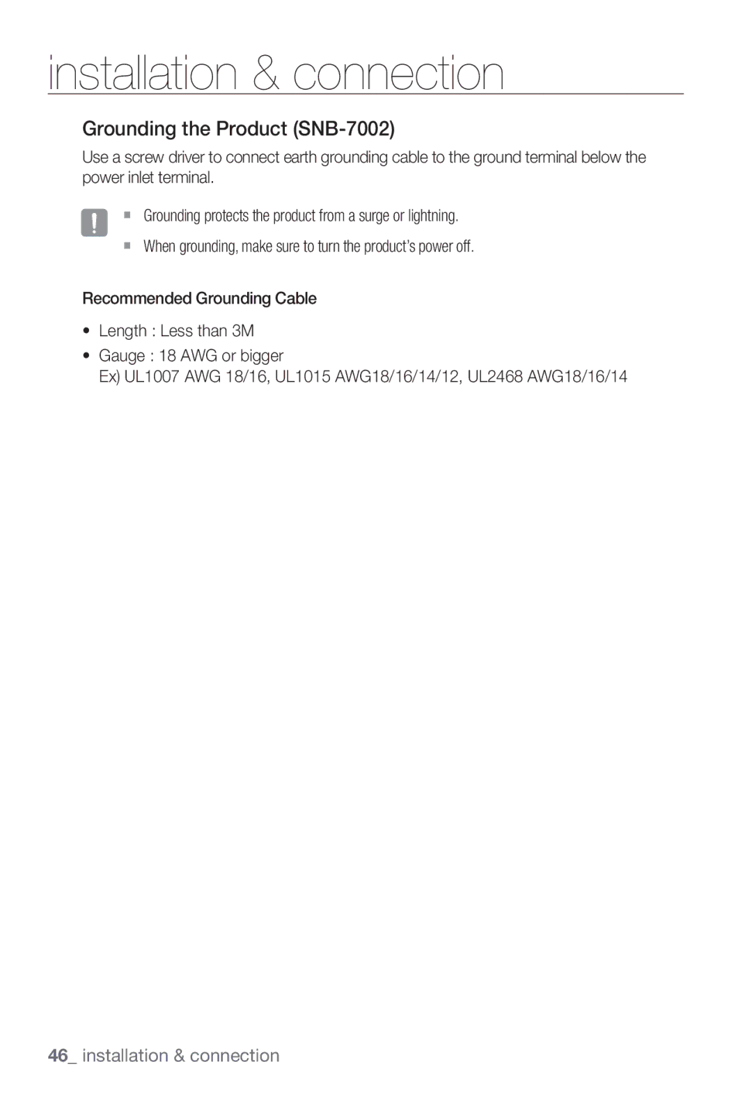 Samsung SND-7082F, SNV-7082 user manual Grounding the Product SNB-7002 