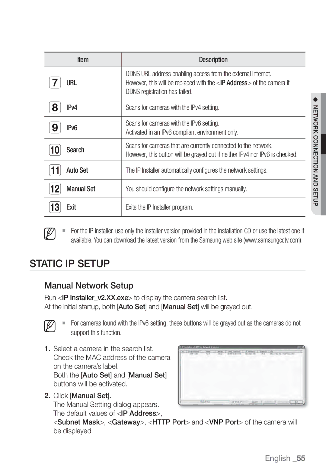 Samsung SNB-7002, SNV-7082, SND-7082 Static IP Setup, Manual Network Setup, Ddns registration has failed, Auto Set 