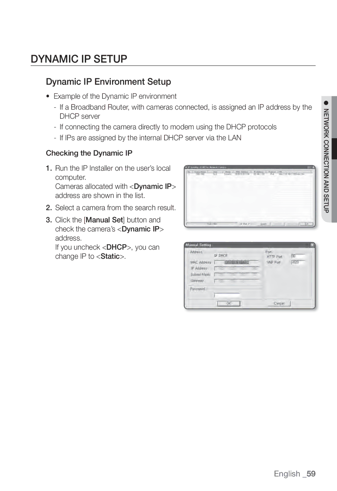 Samsung SNB-7002, SNV-7082, SND-7082F user manual Dynamic IP Setup, Dynamic IP Environment Setup 