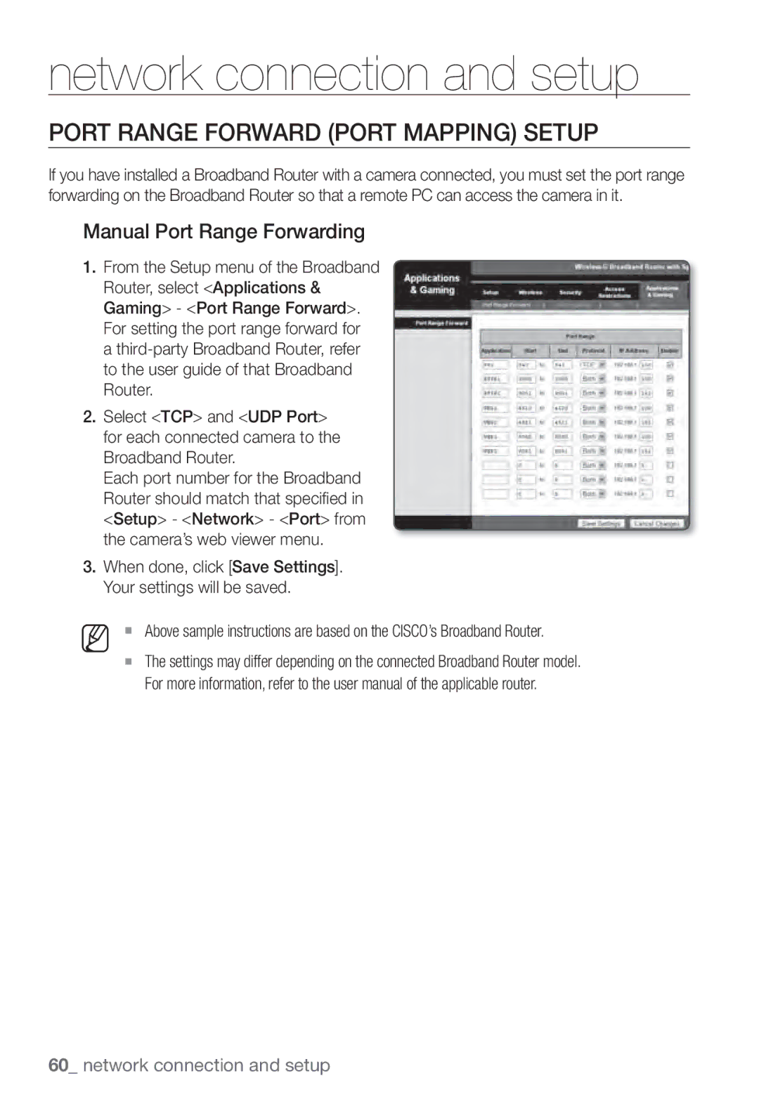 Samsung SNV-7082, SND-7082F, SNB-7002 user manual Port Range Forward Port Mapping Setup, Manual Port Range Forwarding 