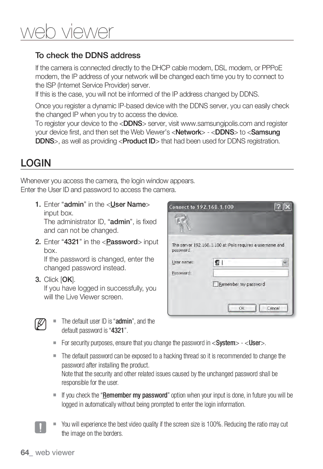 Samsung SNV-7082, SND-7082F, SNB-7002 user manual Login, To check the Ddns address 