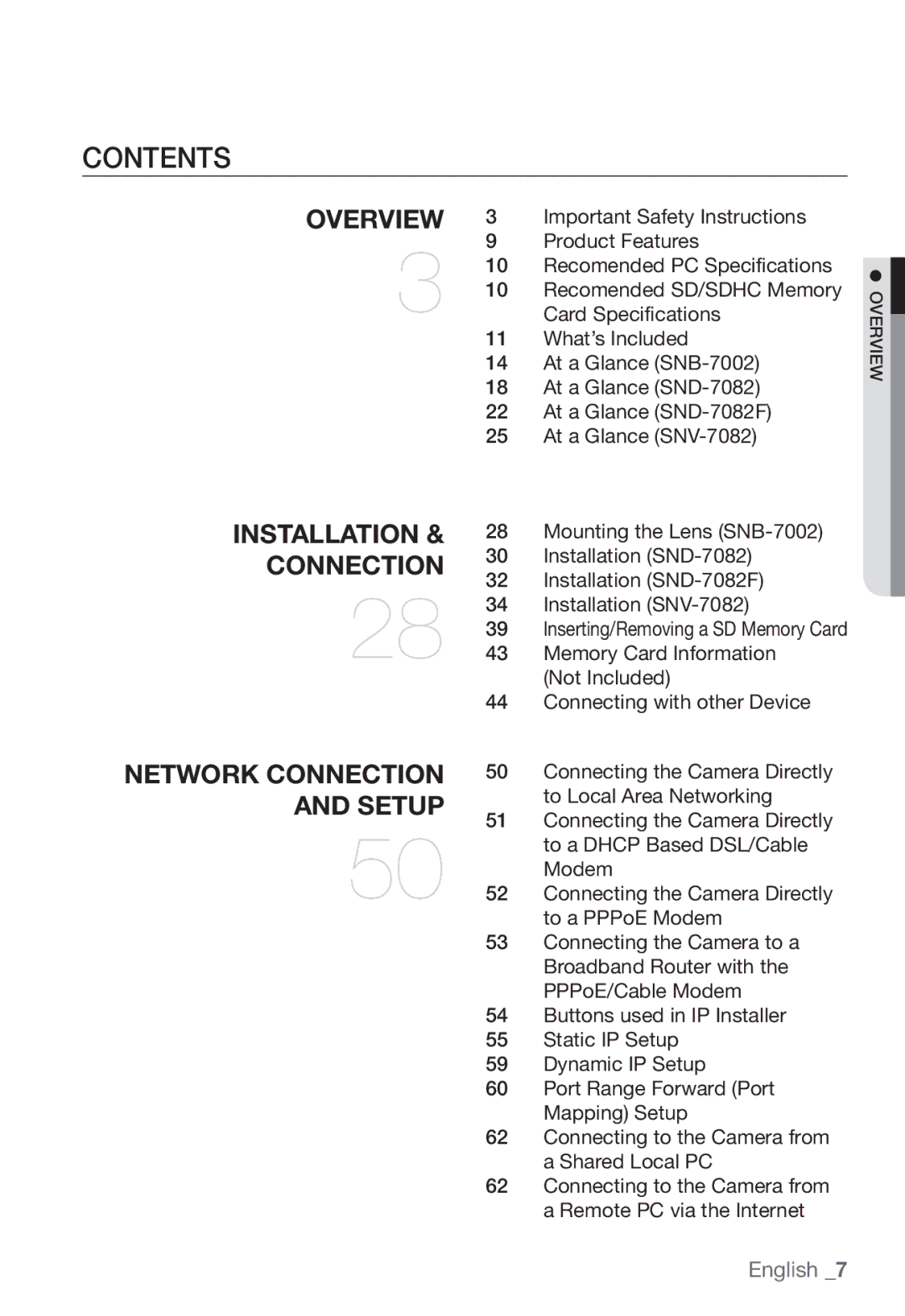 Samsung SNB-7002, SNV-7082, SND-7082F user manual Contents 