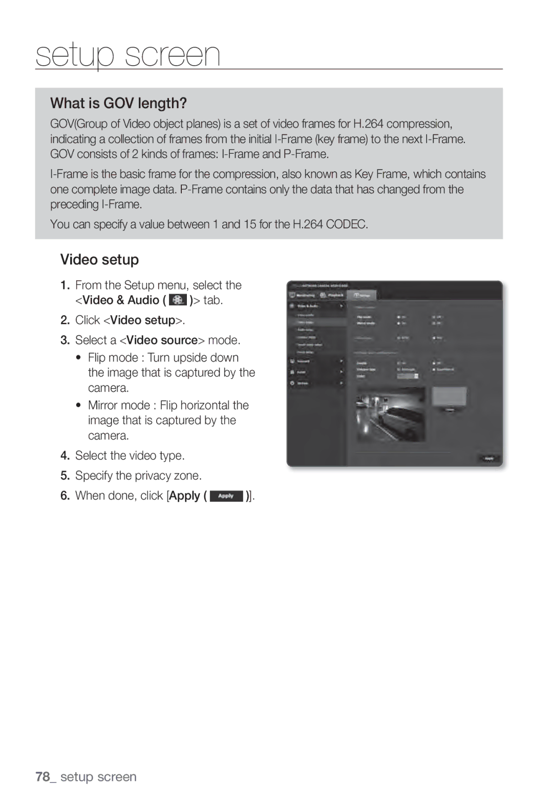 Samsung SND-7082F, SNV-7082, SNB-7002 user manual What is GOV length?, Video setup 