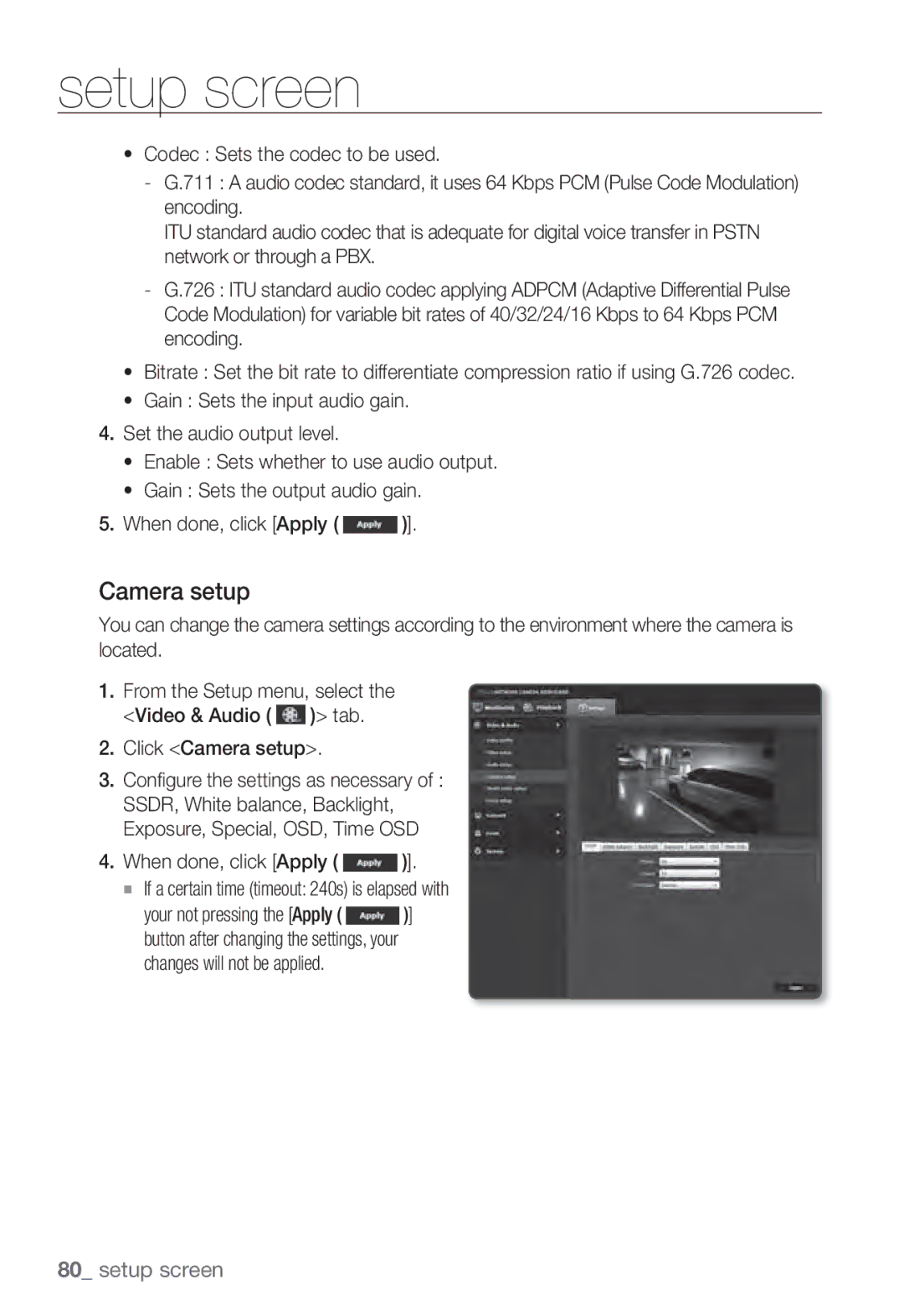 Samsung SNV-7082, SND-7082F, SNB-7002 user manual Camera setup 