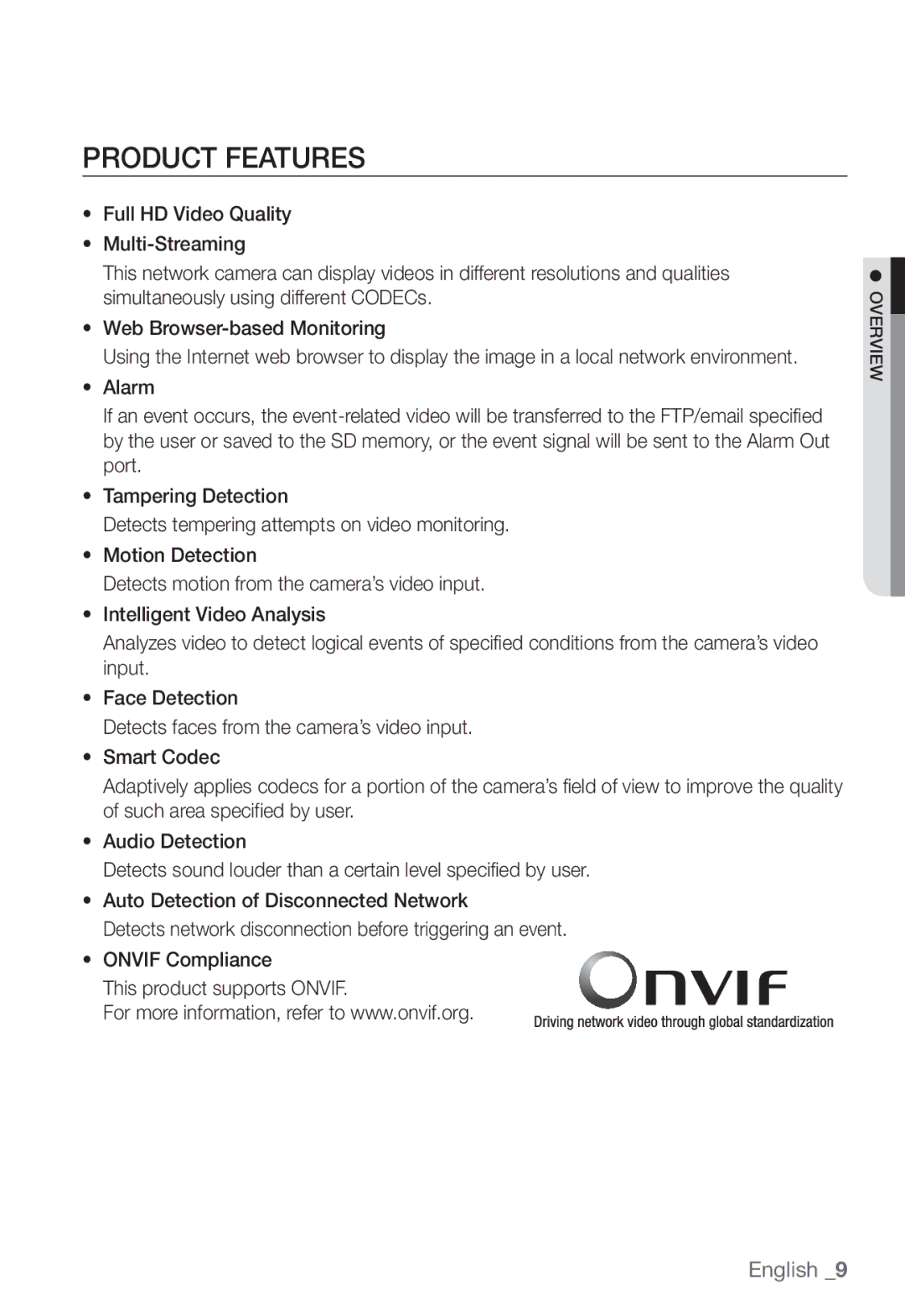 Samsung SNV-7082, SND-7082F, SNB-7002 user manual Product Features 