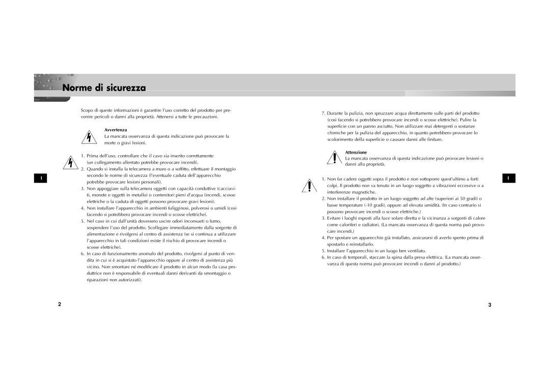 Samsung SOC-222P/W manual Norme di sicurezza, Avvertenza 