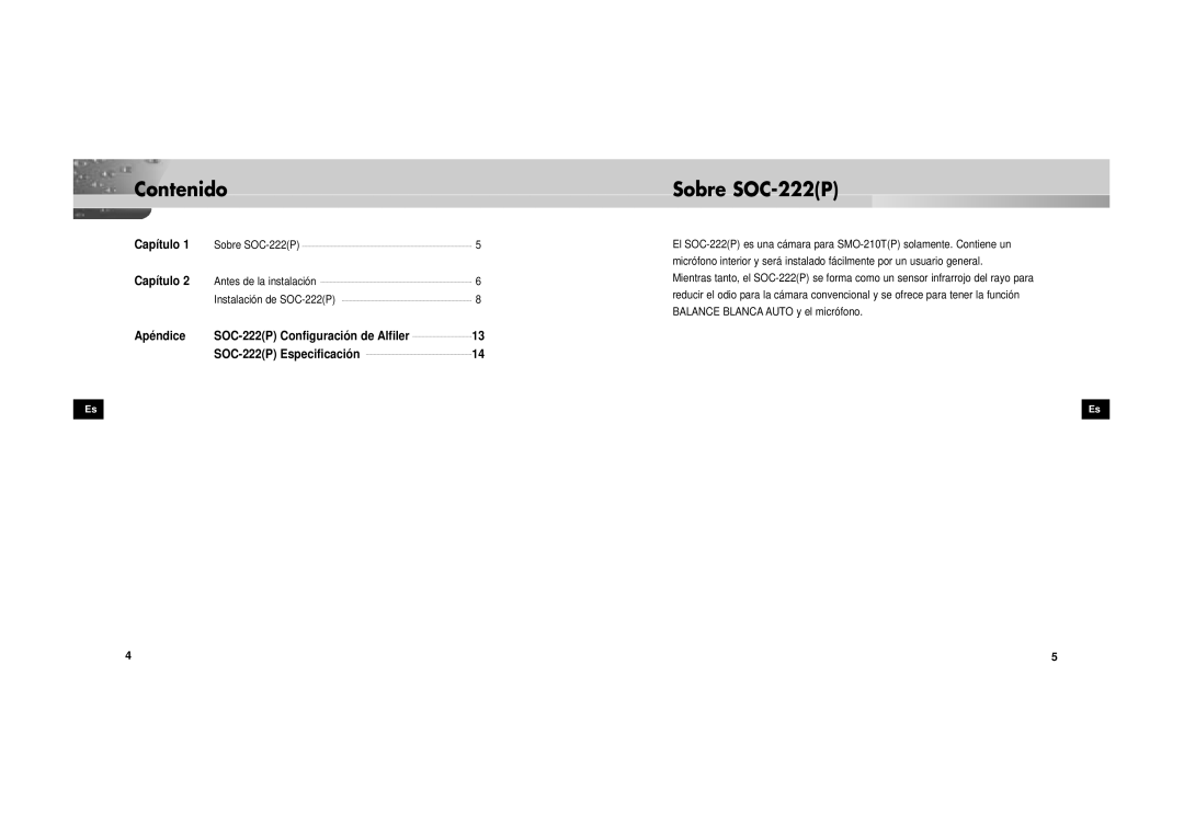 Samsung SOC-222P/W manual Contenido, Sobre SOC-222P 