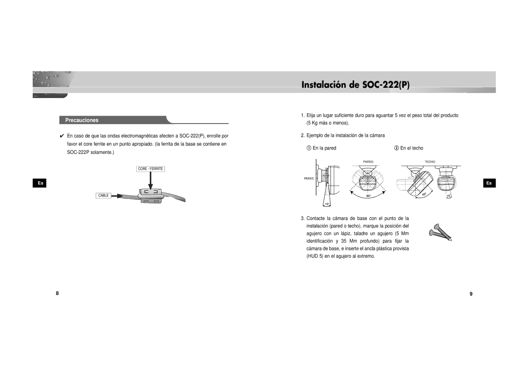 Samsung SOC-222P/W manual Instalación de SOC-222P 