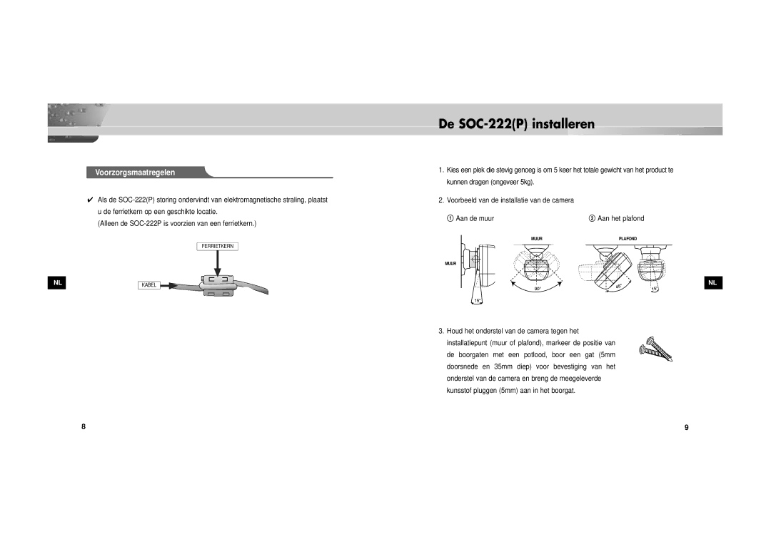 Samsung SOC-222P/W manual De SOC-222P installeren 