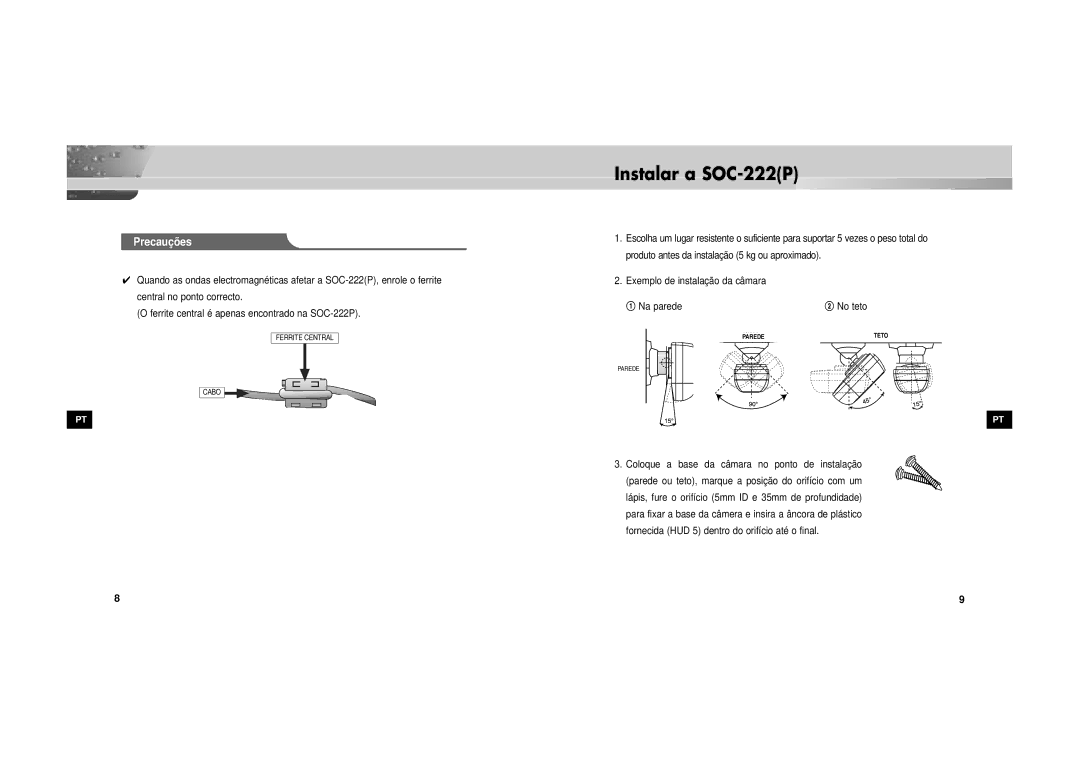 Samsung SOC-222P/W manual Instalar a SOC-222P 