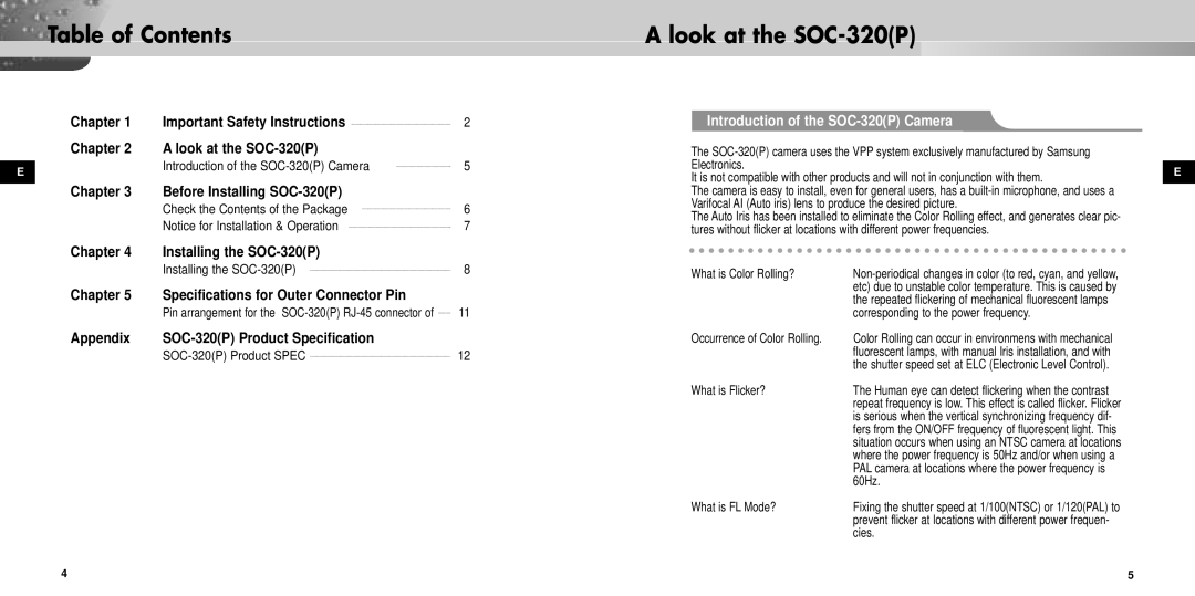 Samsung manual Table of Contents, Look at the SOC-320P 