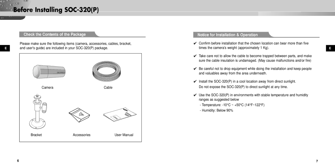 Samsung manual Before Installing SOC-320P, Check the Contents of the Package 