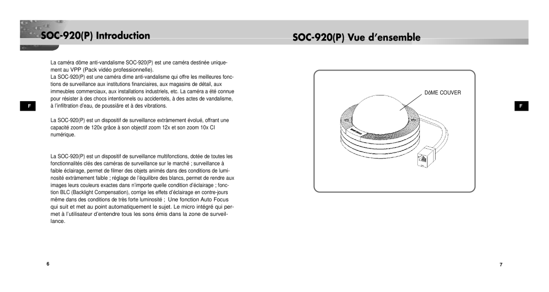 Samsung SOC-920P/W manual SOC-920P Introduction, SOC-920P Vue d’ensemble 