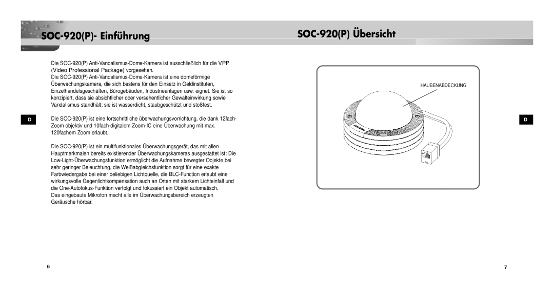 Samsung SOC-920P/W manual SOC-920P- Einführung SOC-920P Übersicht 