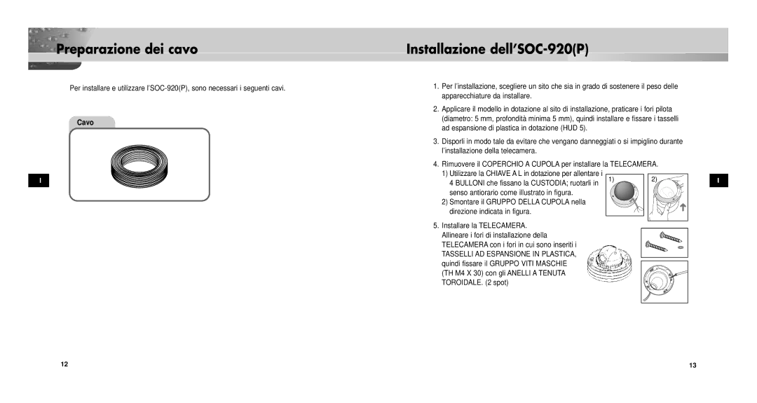 Samsung SOC-920P/W manual Preparazione dei cavo 