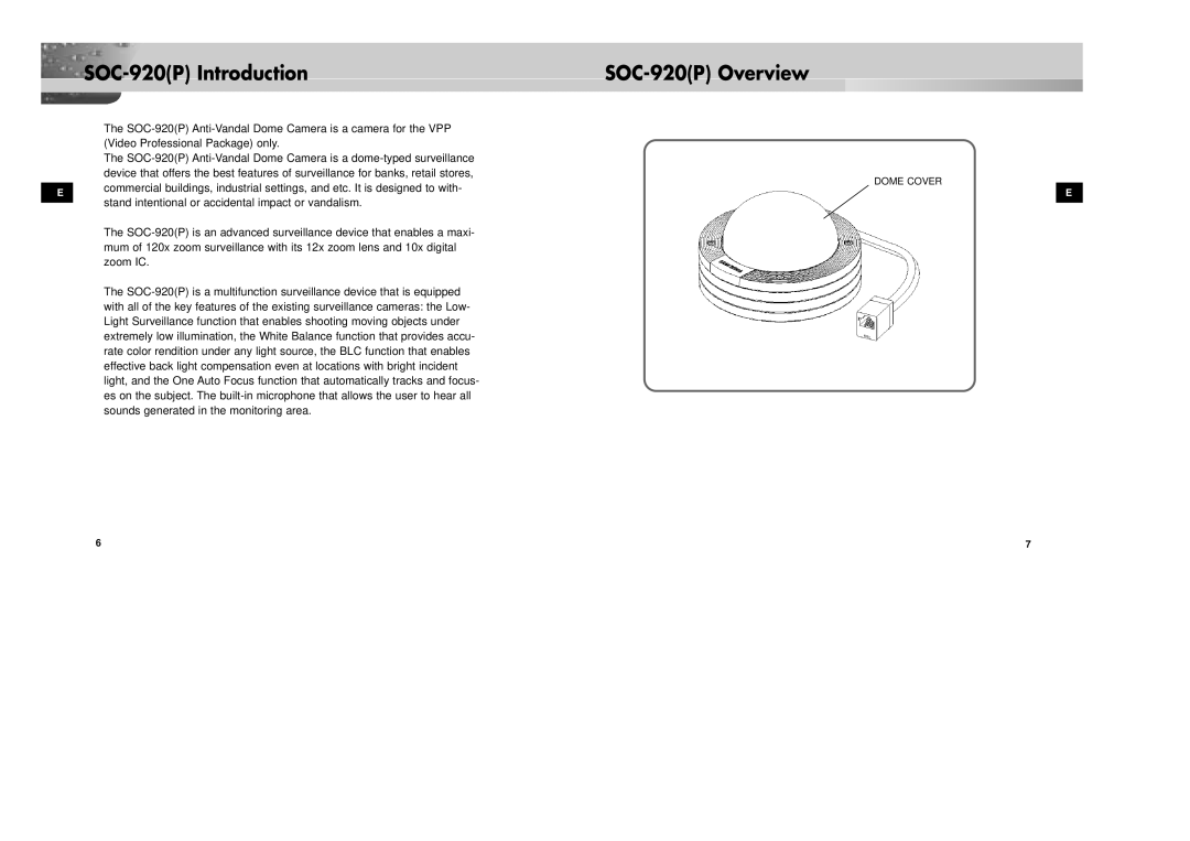 Samsung SOC-920P/W manual SOC-920P Introduction SOC-920P Overview 