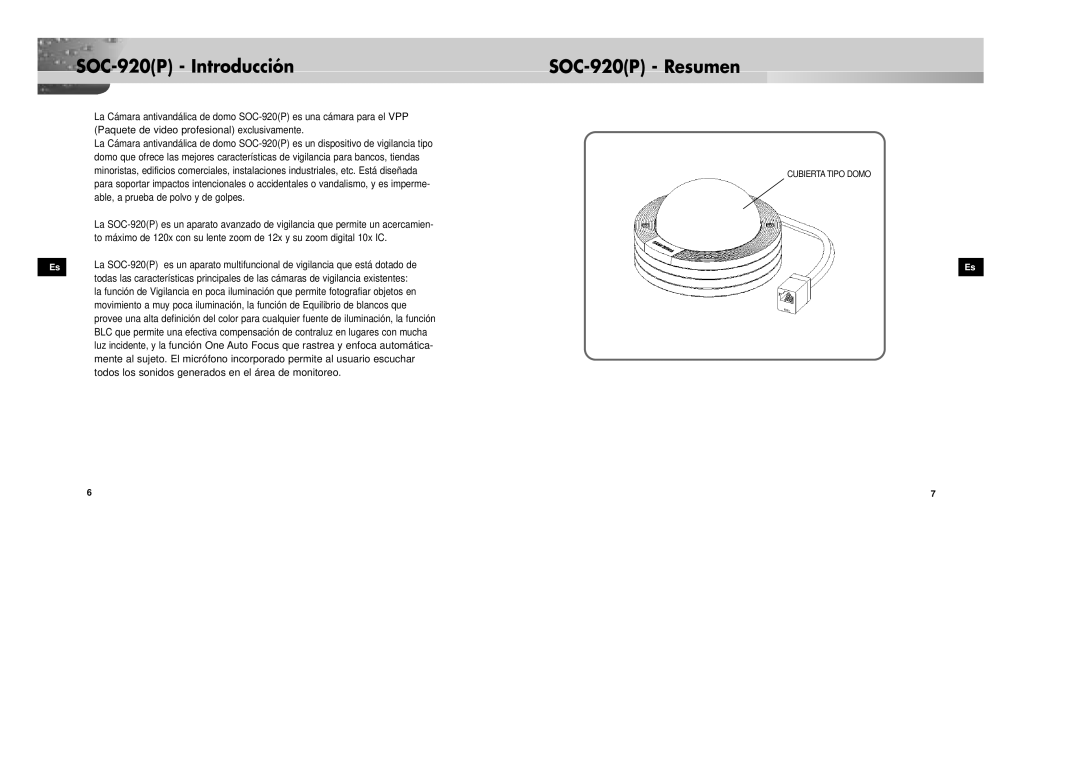 Samsung SOC-920P/W manual SOC-920P Introducción SOC-920P Resumen 