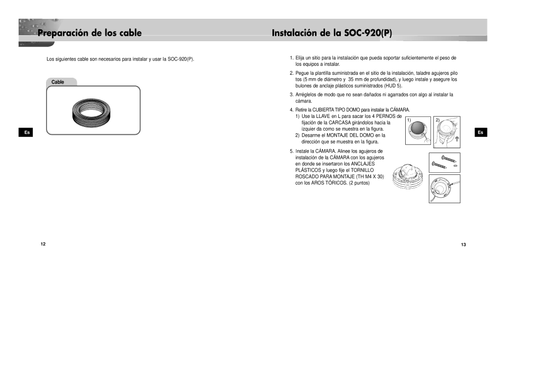 Samsung SOC-920P/W manual Preparación de los cable 