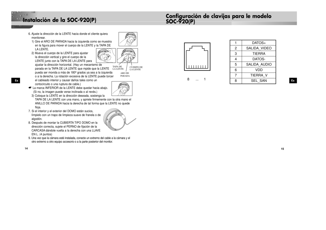 Samsung SOC-920P/W manual Ajustar la dirección horizontal. Hay un mecanismo de 