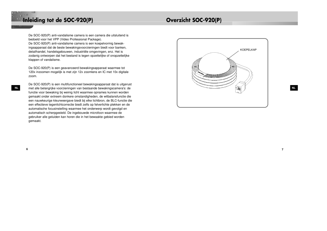 Samsung SOC-920P/W manual Inleiding tot de SOC-920P Overzicht SOC-920P 