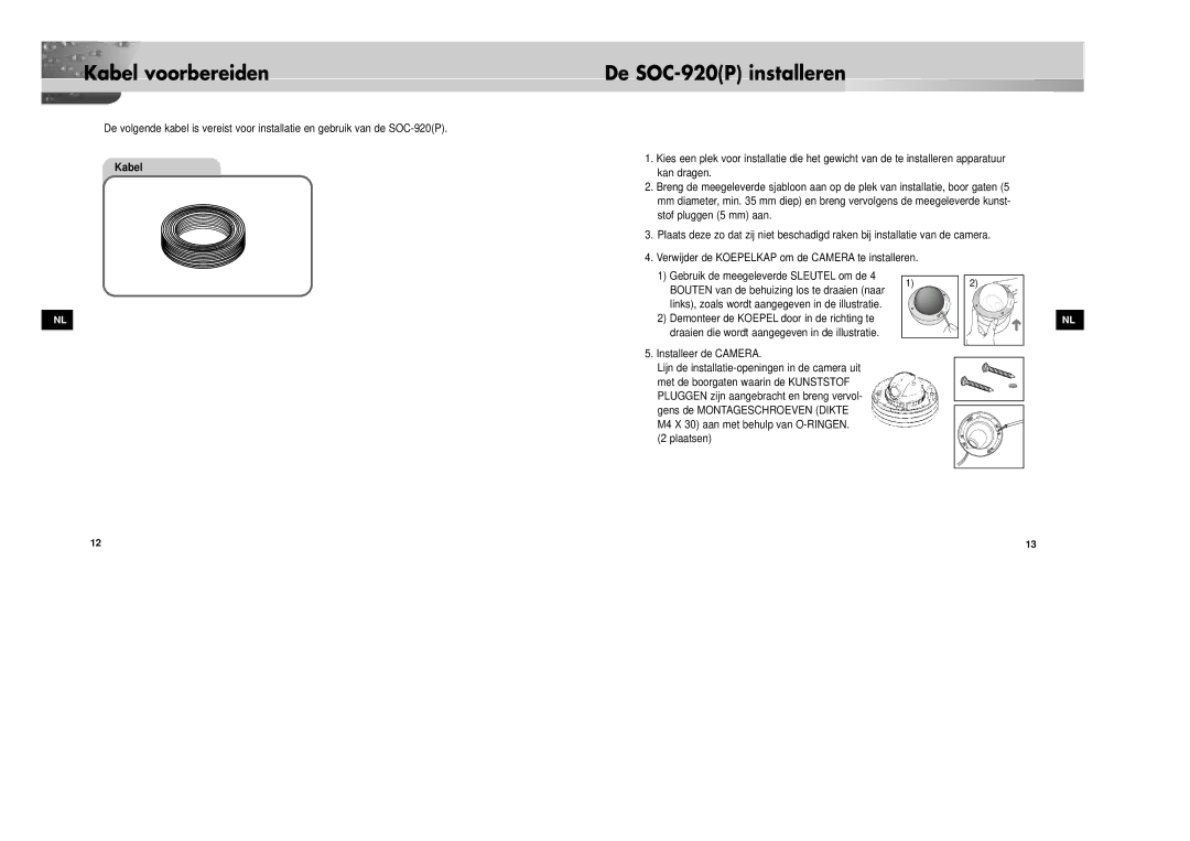 Samsung SOC-920P/W manual Kabel voorbereiden 