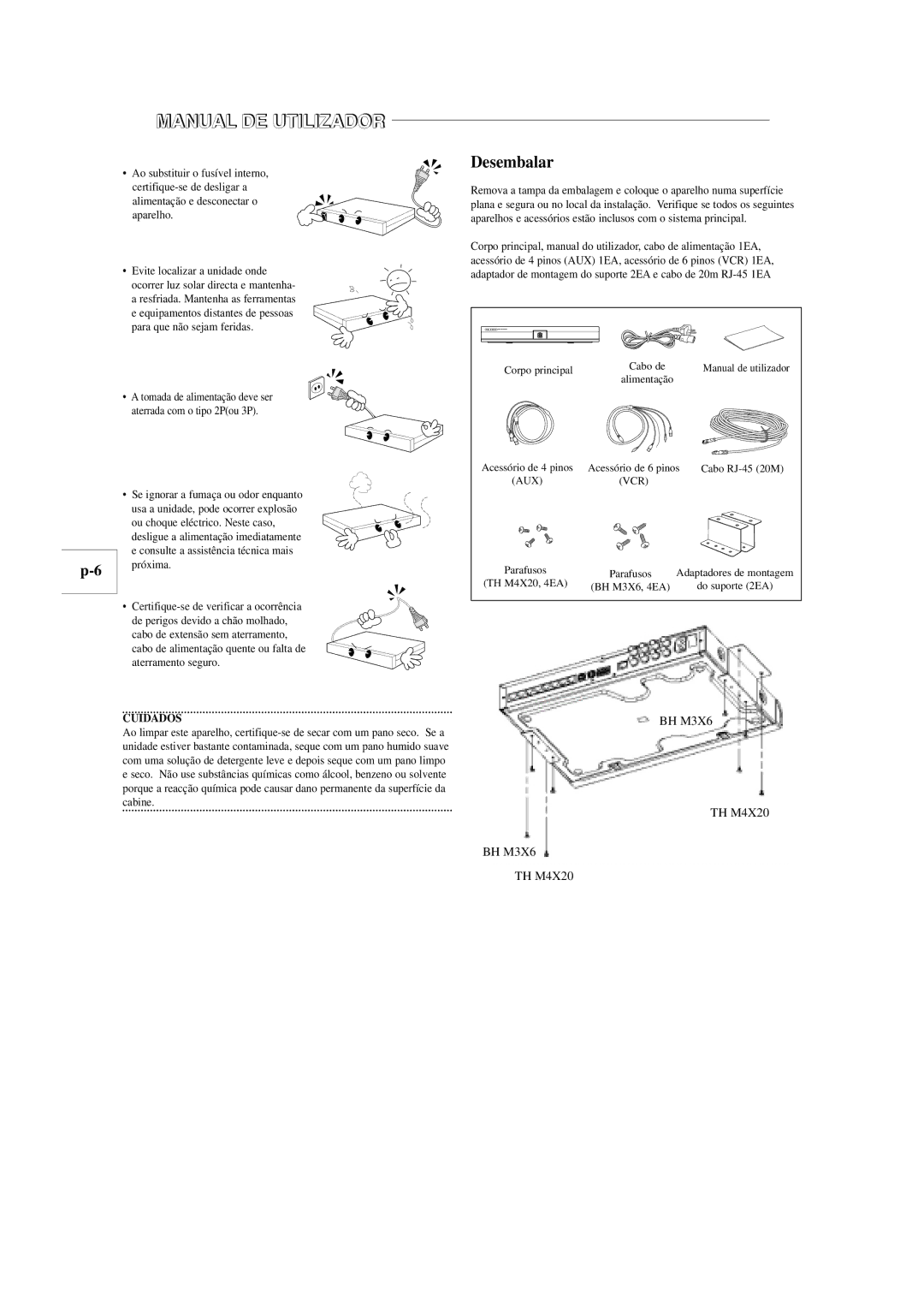 Samsung SOM-080AN manual Desembalar, Cuidados, Aux Vcr 