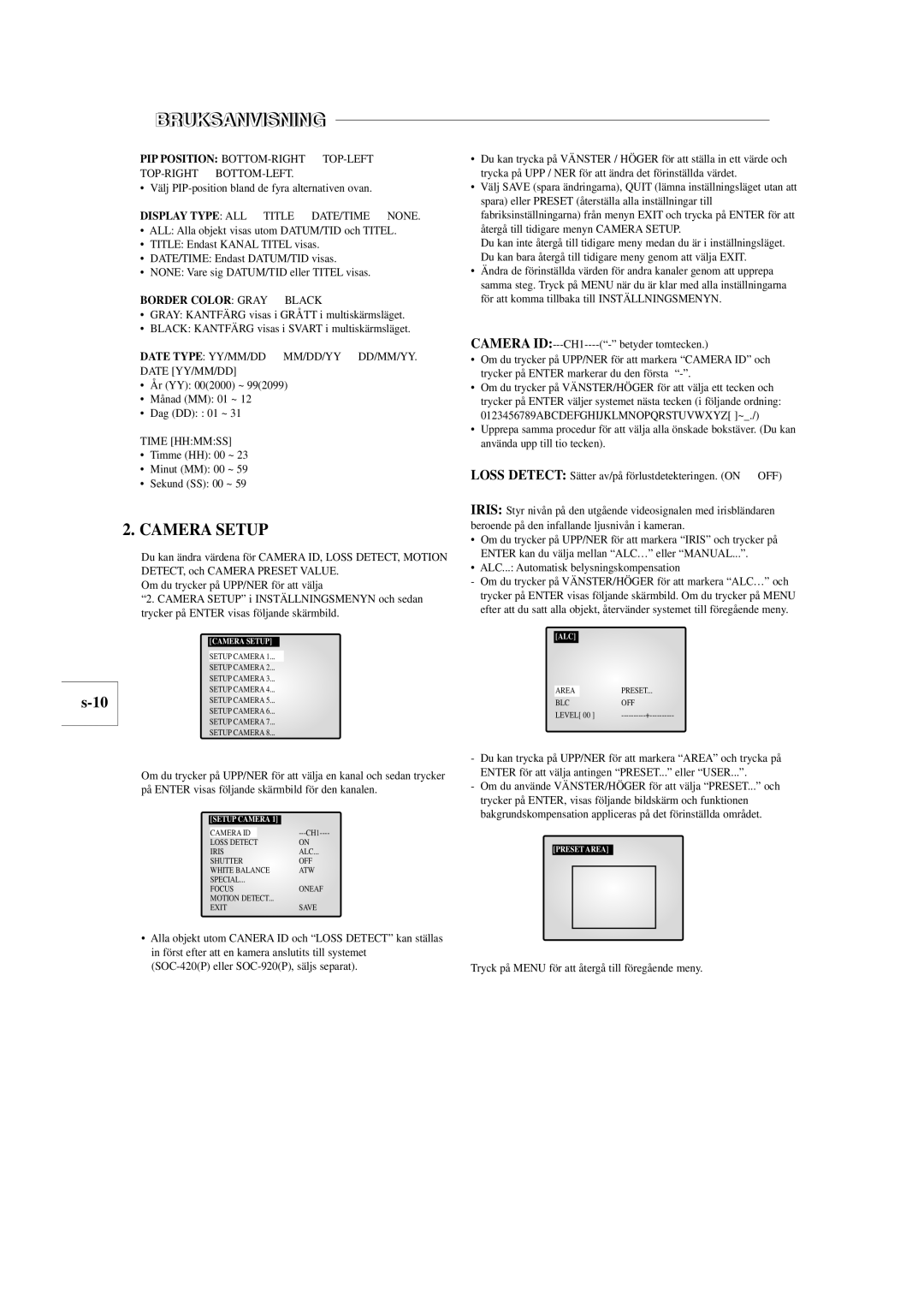 Samsung SOM-080AN PIP Position BOTTOM-RIGHT↔ TOP-LEFT↔ TOP-RIGHT↔ BOTTOM-LEFT, År YY 002000 ~ Månad MM 01 ~ Dag DD 01 ~ 