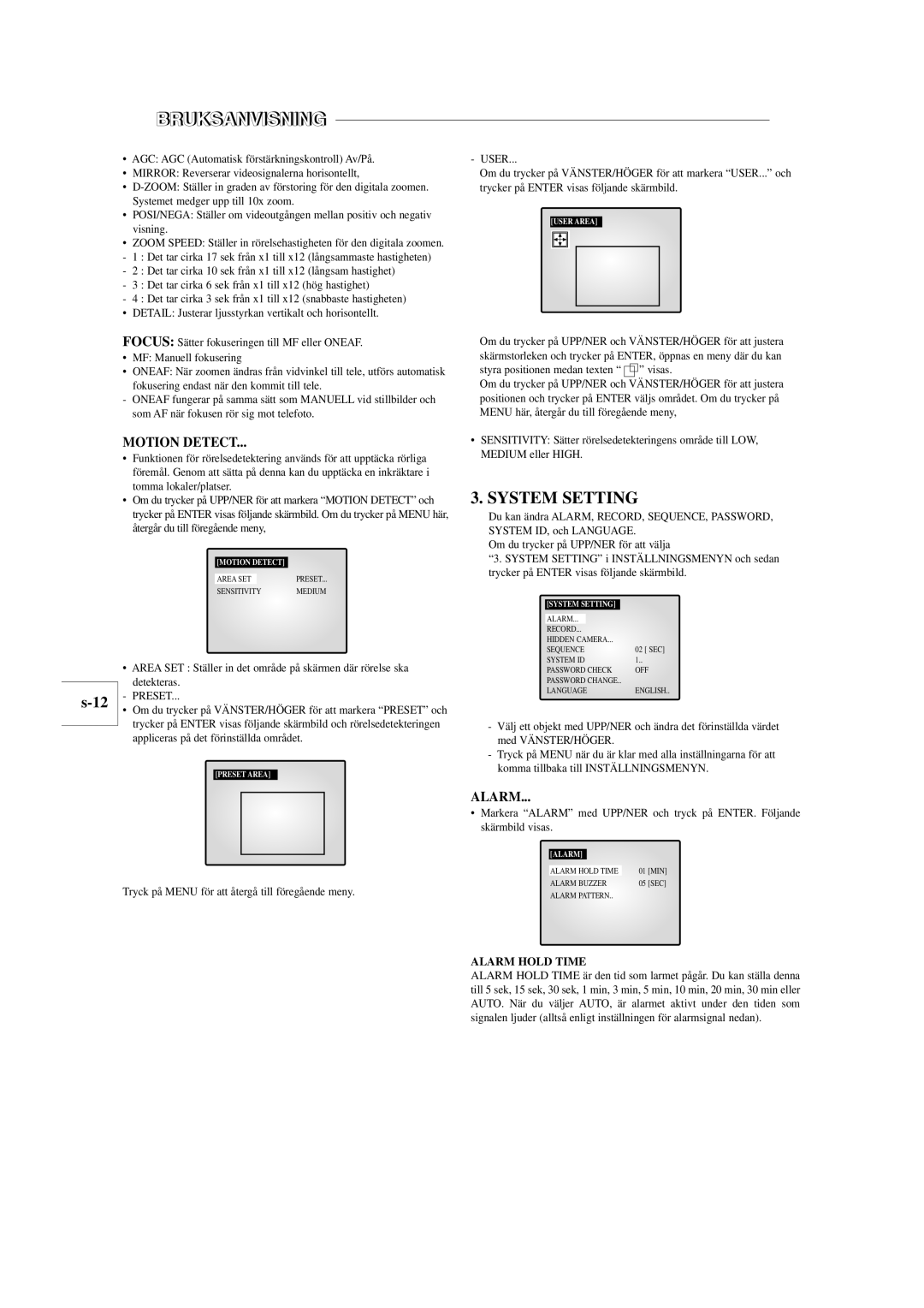 Samsung SOM-080AN manual Motion Detect, Appliceras på det förinställda området 