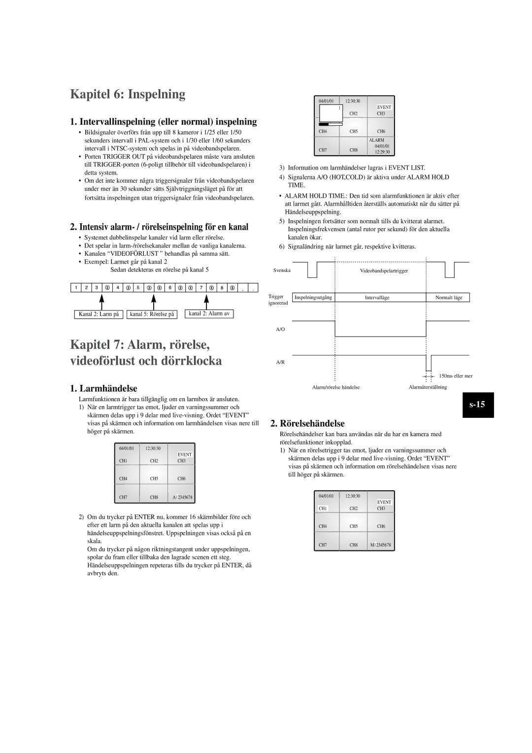 Samsung SOM-080AN manual Kapitel 6 Inspelning, Larmhändelse, Rörelsehändelse 