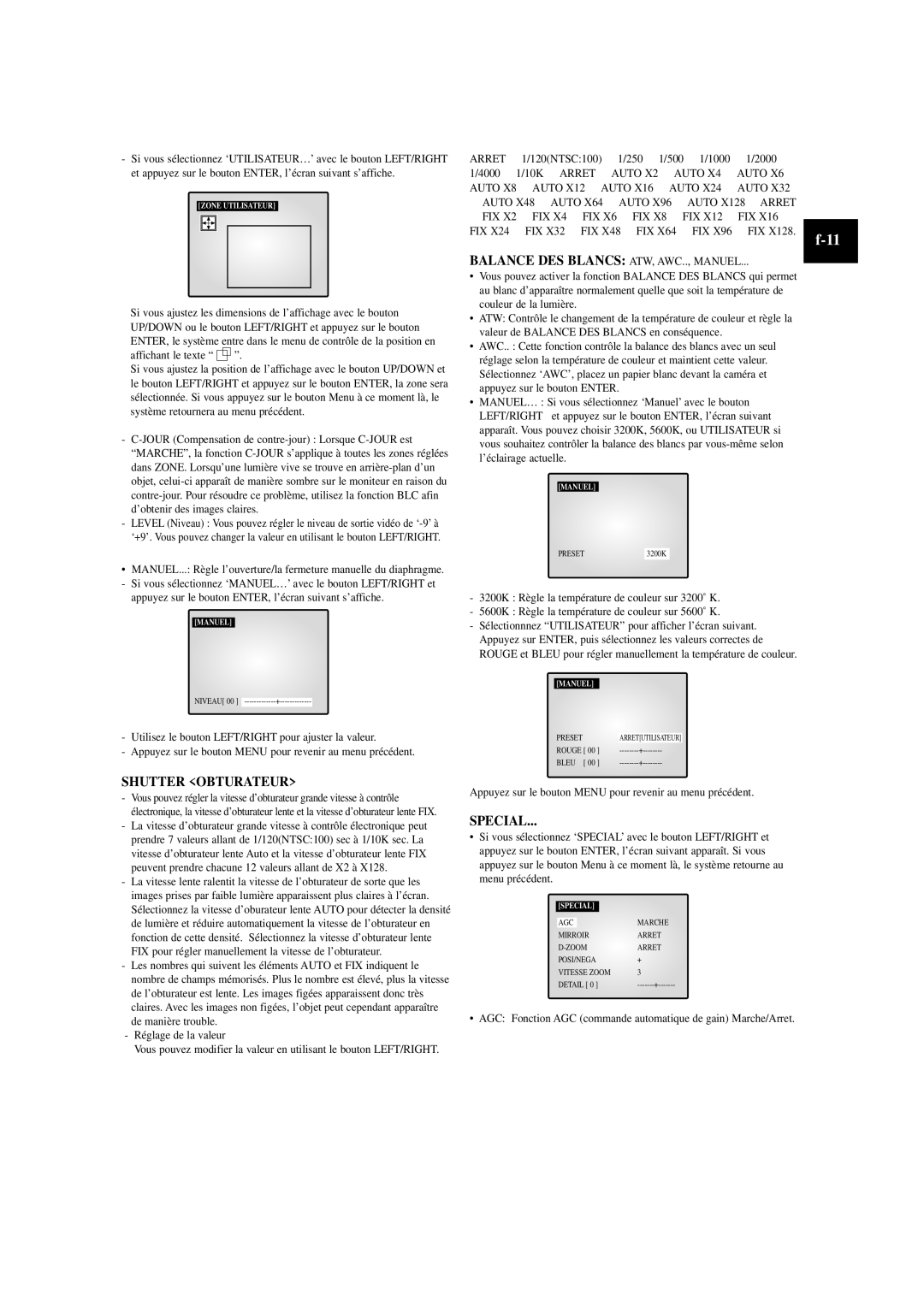 Samsung SOM-080AN manual Shutter Obturateur, Balance DES Blancs ATW, AWC.., Manuel 