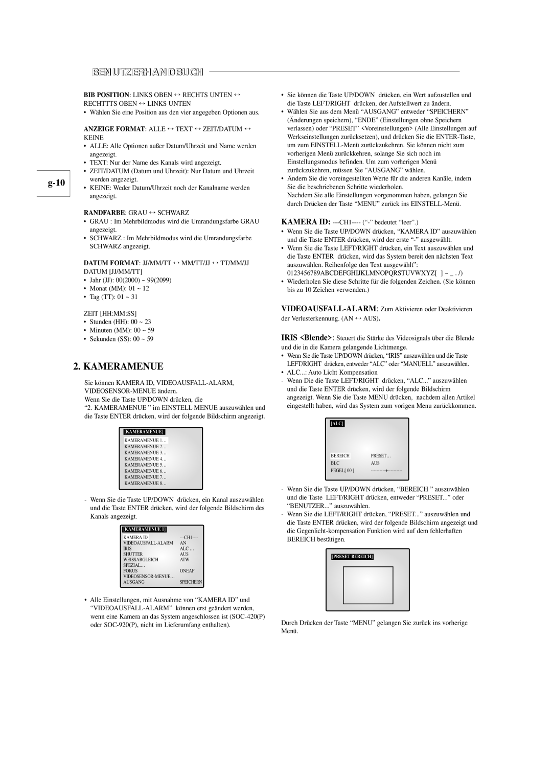 Samsung SOM-080AN manual Kameramenue 